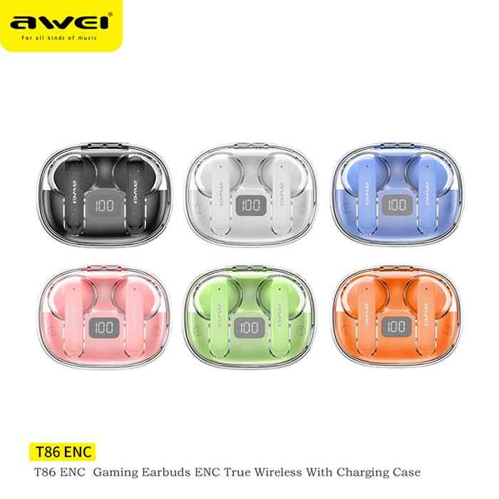 Awei T86 ENC Noise Canceling Earphones Wireless Bluetooth Earbuds HiFi Stereo Headphones with Digital Display Charging Case